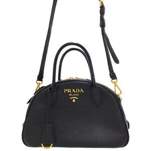 Prada Milano Vitello Daino leather handbag versatile shoulder bag Black